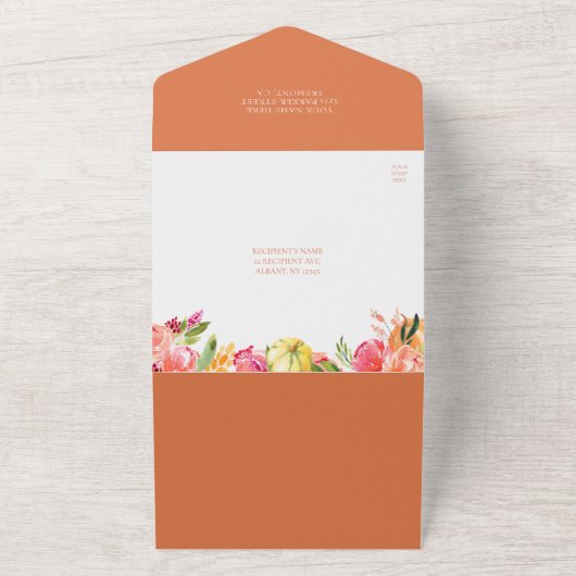 Een beetje pompoenvos is onderweg Baby shower All In One Uitnodiging (Buitenkant)