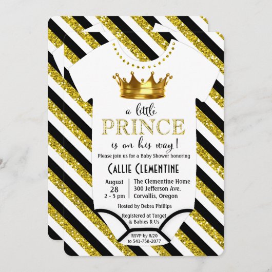Een beetje Prince Glitter Baby shower Invitation Kaart (Voorkant / Achterkant)