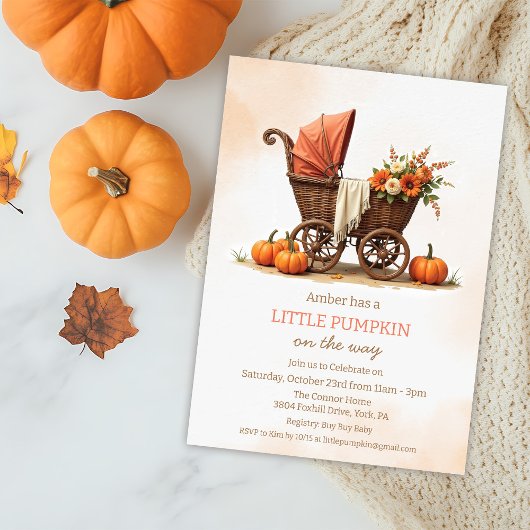 Een beetje Pumpkin Baby Carriage Baby shower Kaart