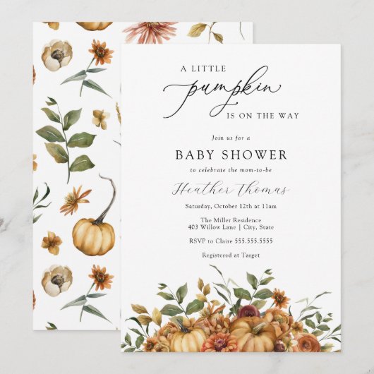 Een beetje Pumpkin Baby shower Uitnodiging (Voorkant / Achterkant)