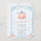 Een beetje Pumpkin Blue Bow Herfst Boy Baby shower Kaart (Voorkant)