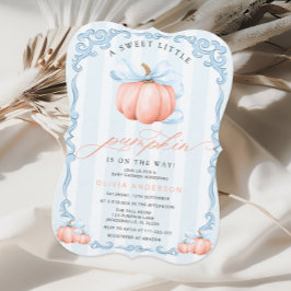 Een beetje Pumpkin Blue Bow Herfst Boy Baby shower Kaart