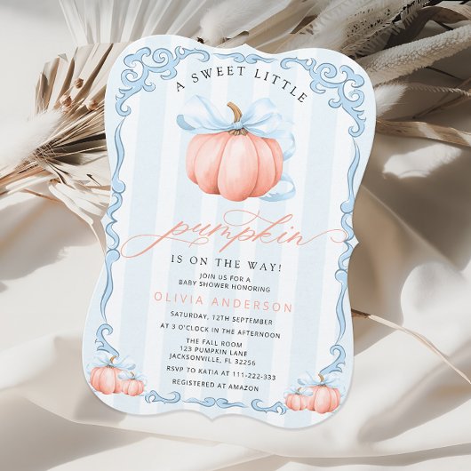 Een beetje Pumpkin Blue Bow Herfst Boy Baby shower Kaart