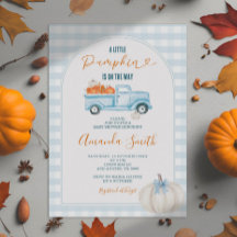 Een beetje Pumpkin Blue Truck Gingham Baby shower