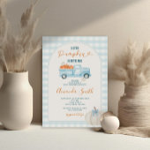 Een beetje Pumpkin Blue Truck Gingham Baby shower Kaart