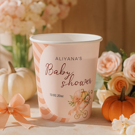 Een beetje Pumpkin Bow Roze Baby shower Waterverf Papieren Bekers