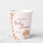 Een beetje Pumpkin Bow Roze Baby shower Waterverf Papieren Bekers (Voorkant)