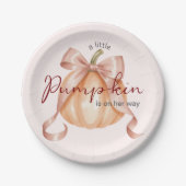 Een beetje Pumpkin Bow Roze Baby shower Waterverf Papieren Bordje (Voorkant)