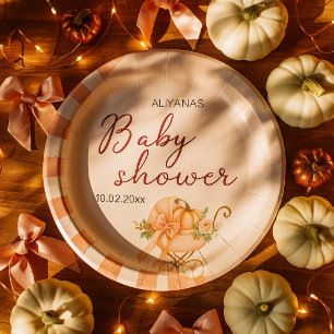 Een beetje Pumpkin Bow Roze Baby shower Waterverf Papieren Bordje