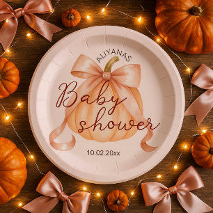 Een beetje Pumpkin Bow Roze Baby shower Waterverf Papieren Bordje
