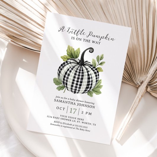Een beetje Pumpkin Gingham Baby shower Kaart