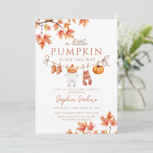 Een beetje Pumpkin herfst Autumn Baby shower Kaart (Staand voorkant)