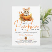 Een beetje Pumpkin Herfst Autumn MOUSE Baby shower Kaart (Staand voorkant)