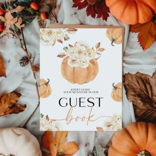 Een beetje Pumpkin Herfst Baby shower Guest Book S Reclamebord Met Voetstuk