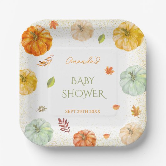 Een beetje Pumpkin Herfst Botanisch Baby shower Papieren Bordje (Voorkant)