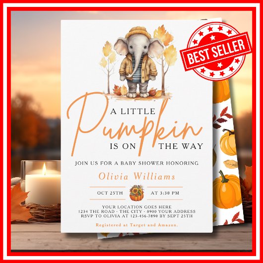 Een beetje Pumpkin Herfst Herfst olifant Baby show Kaart