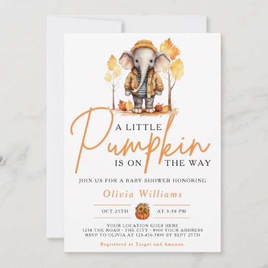 Een beetje Pumpkin Herfst Herfst olifant Baby show Kaart (Voorkant)