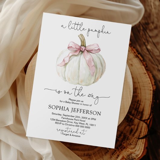 Een beetje Pumpkin Pink Bow Baby shower Kaart