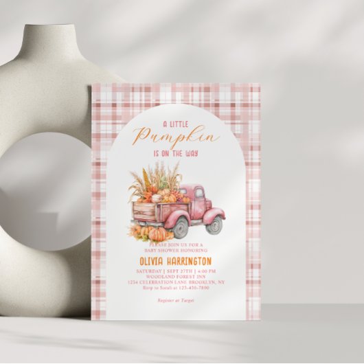 Een beetje Pumpkin Pink Truck Girl Baby shower Kaart