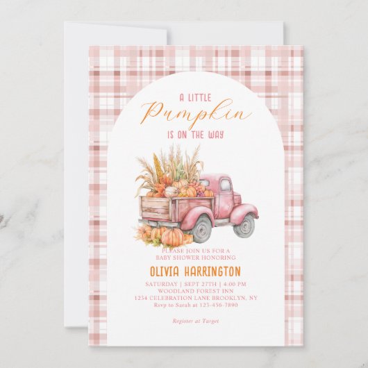 Een beetje Pumpkin Pink Truck Girl Baby shower Kaart (Voorkant)
