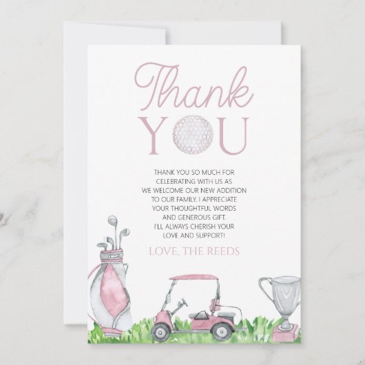 Een beetje Putter Pink Golf Baby shower Bedankkaart (Voorkant)