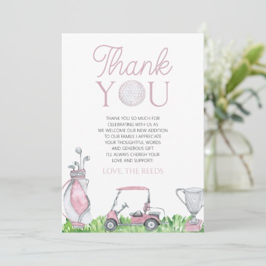 Een beetje Putter Pink Golf Baby shower Bedankkaart (Staand voorkant)