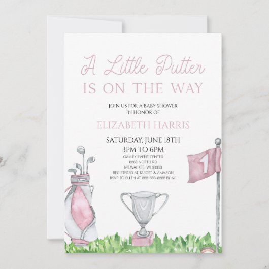 Een beetje Putter Pink Golf Baby shower Kaart (Voorkant)