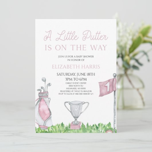 Een beetje Putter Pink Golf Baby shower Kaart (Staand voorkant)