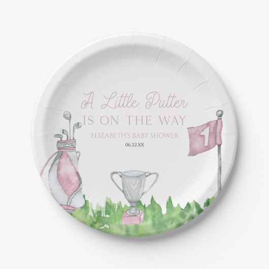 Een beetje Putter Pink Golf Baby shower Papieren Bordje (Voorkant)