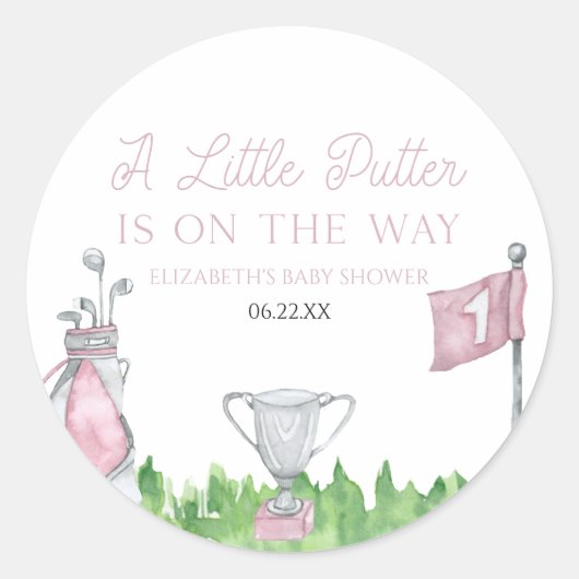 Een beetje Putter Pink Golf Baby shower Ronde Sticker (Voorkant)