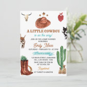 Een beetje Rodeo Cowboy Baby shower Invitation Kaart (Staand voorkant)