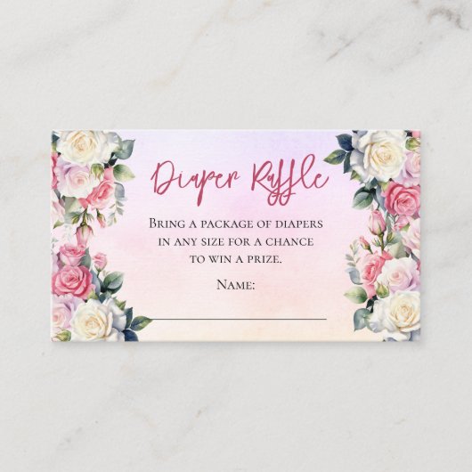 Een beetje Roos Bloemen Damask Luier Raffle Informatiekaartje (Voorkant)