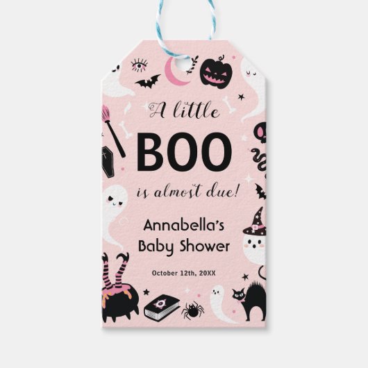 Een beetje Roze Halloween Baby Shower Cadeaulabel (Voorkant)