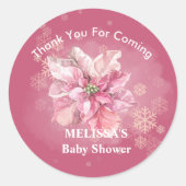 Een beetje roze sneeuwvlok roze poinsettia dank u ronde sticker (Voorkant)