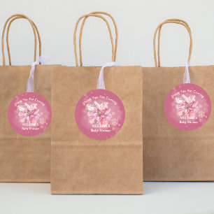 Een beetje roze sneeuwvlok roze poinsettia dank u ronde sticker