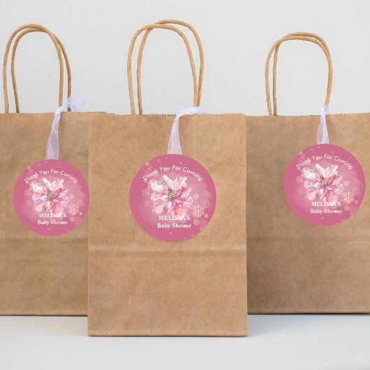 Een beetje roze sneeuwvlok roze poinsettia dank u ronde sticker