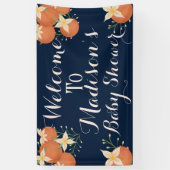 Een beetje schattig is op weg-Oranje, marineblauw Spandoek (Verticaal)