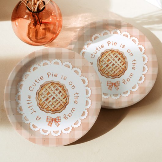 Een beetje schattig Pie gingham Bow baby shower Papieren Bordje
