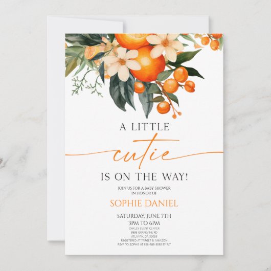 Een beetje schattig Sinaasappel Citrus Floral Baby Kaart (Voorkant)