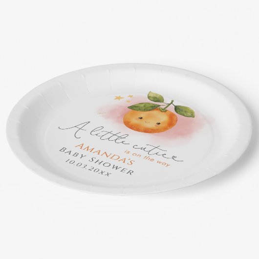 Een beetje schattig Sinaasappel Clementine Baby sh Papieren Bordje (Gekanteld)
