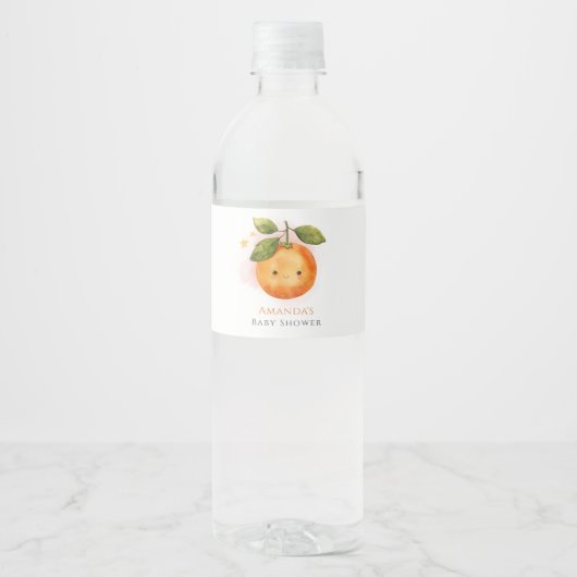 Een beetje schattig Sinaasappel Clementine Baby sh Waterfles Etiket (Voorkant)