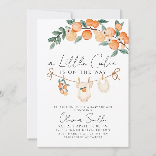 Een beetje schattig Sinaasappel Gingham Citrus Bab Kaart (Voorkant)