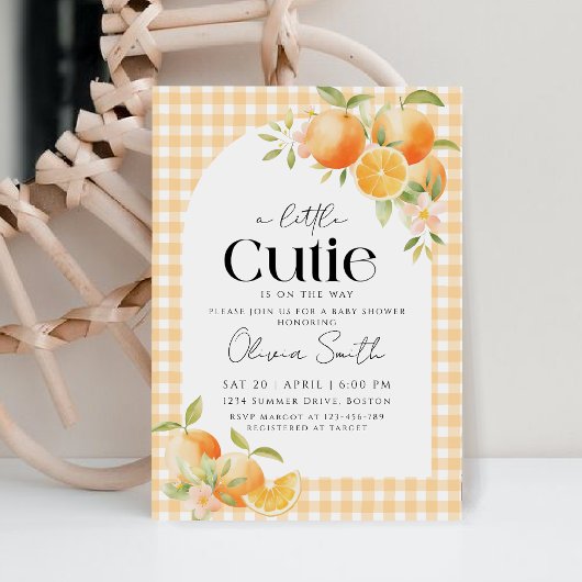 Een beetje schattig Sinaasappel Gingham Citrus Bab Kaart