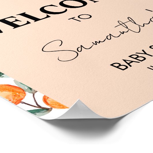 Een beetje schattig Sinaasappel welkomstbord Poster (Hoek)