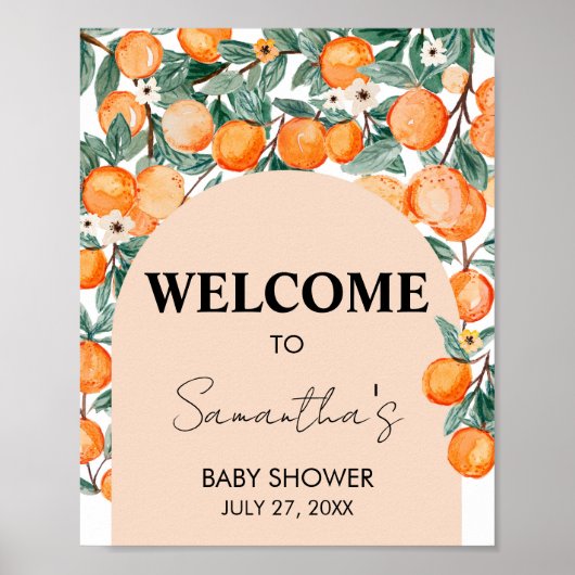 Een beetje schattig Sinaasappel welkomstbord Poster (Voorkant)