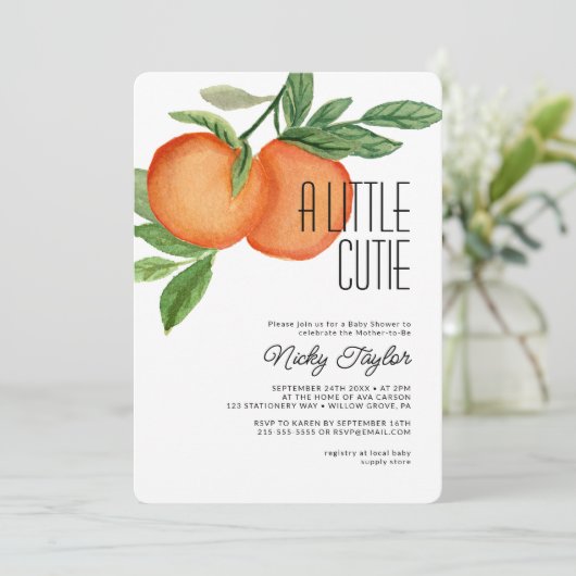 Een beetje schattig Waterverf Citrus Baby shower Kaart (Staand voorkant)