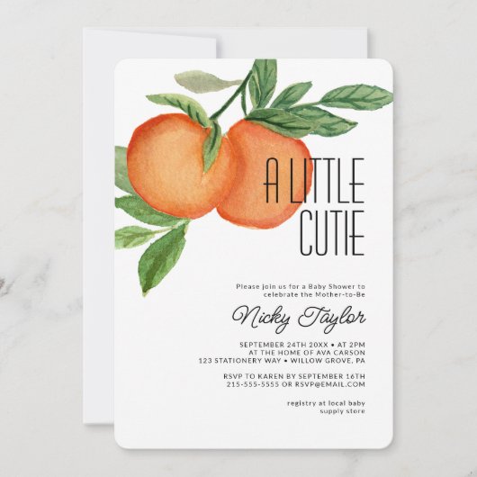 Een beetje schattig Waterverf Citrus Baby shower Kaart (Voorkant)