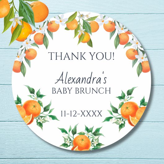 Een beetje schattige citrus Baby brunch dank u Ronde Sticker