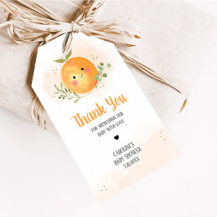 Een beetje schattige citrus Oranje Baby shower gun Cadeaulabel