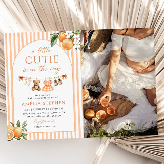Een beetje schattige oranje citrus baby shower fot kaart
